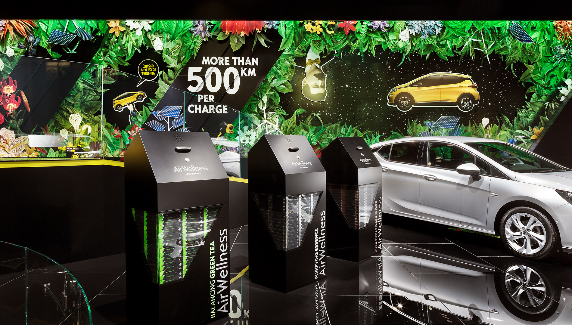 Messe Design Live Kommunikation Paris Motorshow Auto Opel Bühnenbild AirWellness Going Places EventLabs
